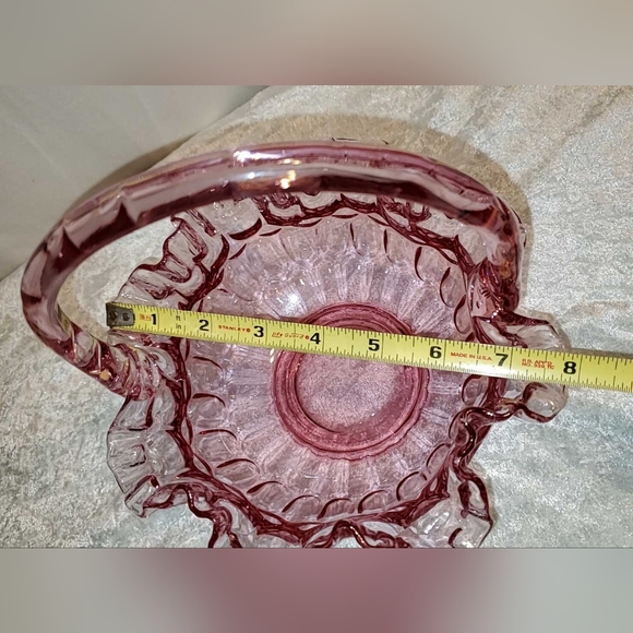 Fenton Colonial Pink Thumbprint Handled Art Glass Basket - Picture 5 of 7